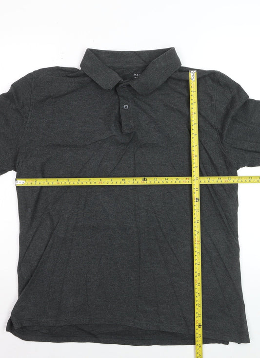 Marks and Spencer Men’s Grey Pure Cotton Long Sleeve Polo Shirt L
