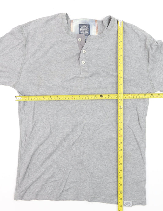 Superdry Men's Grey XL Long Sleeve Cotton Henley Shirt