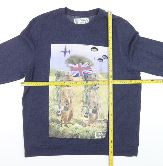 Red Herring Men's Blue Large Graphic Cotton Pullover Jumper
