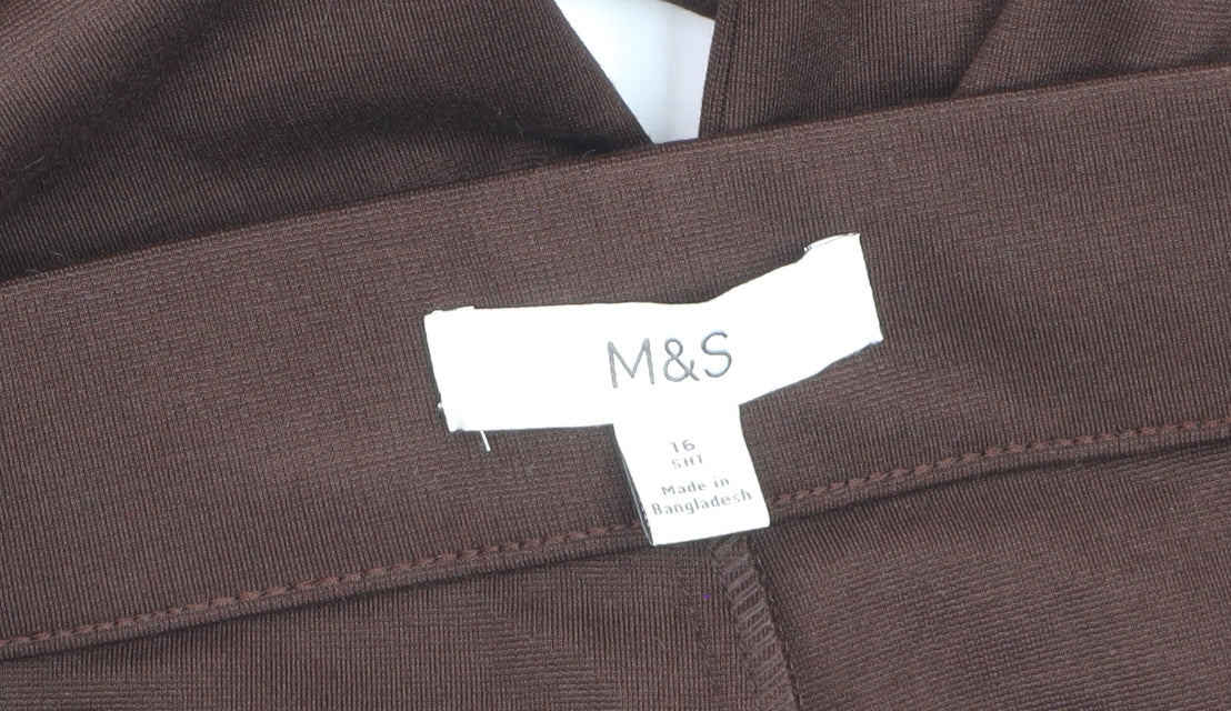 Marks and Spencer Women's Brown Size 16 Short Wide-Leg Stretch Trousers