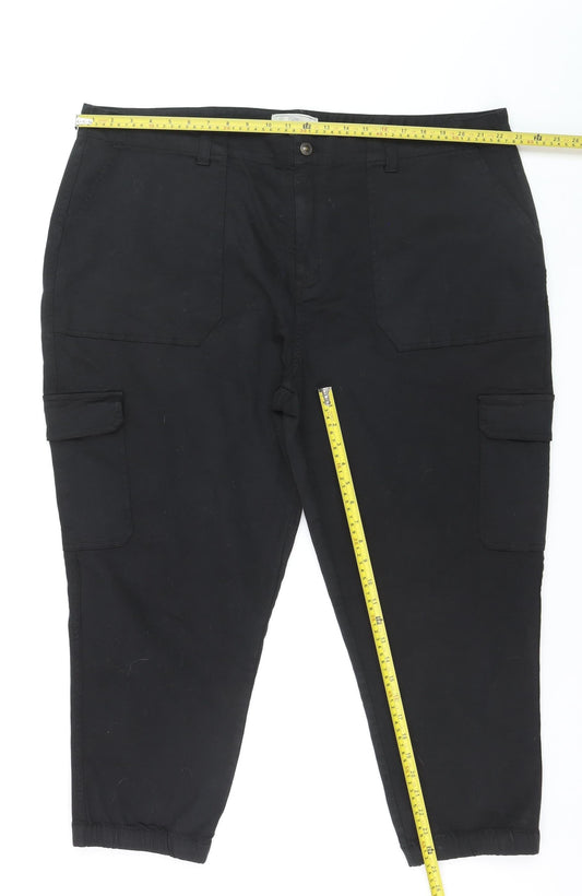 Fat Face Women's Black Cargo Trousers Size 24 Short Cotton Stretch