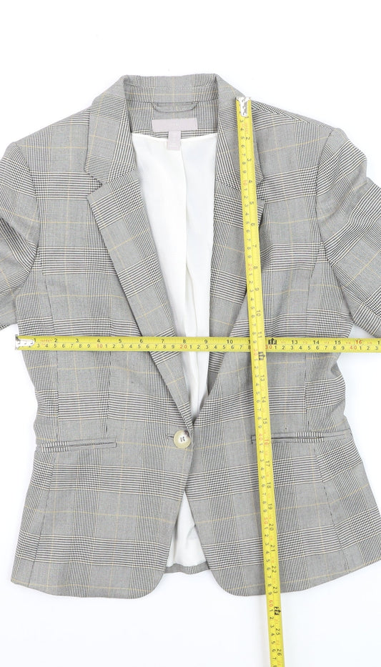 H&M Women Grey Check Blazer UK 8 Tailored Single-Breasted Jacket