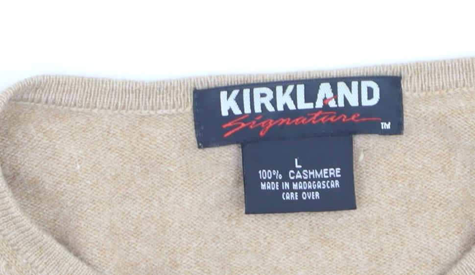 Kirkland Signature Women Beige 100% Cashmere Cardigan L