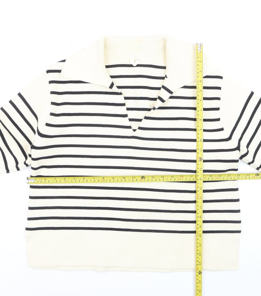 Arket Women’s Ivory Striped Collared Knit Jumper Size 12 Cotton