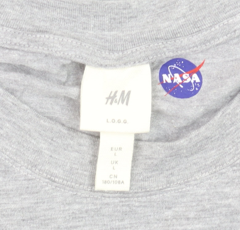 H&M Men’s Grey NASA Apollo 11 Graphic Crew Neck Cotton T-Shirt Size L
