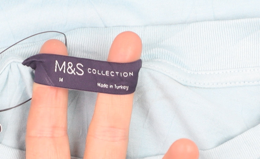 Marks and Spencer Women Blue Size 14 Basic Cotton T-Shirt