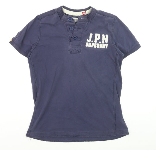 Superdry Men's Blue 2XL Henley Short Sleeve Cotton T-Shirt