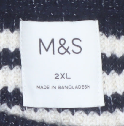 Marks and Spencer Men's Blue Striped 2XL Crew Neck Pullover Jumper