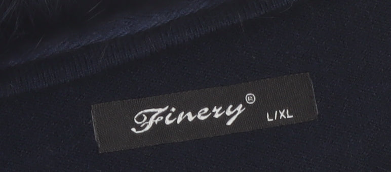 Finery Women’s Blue Knit Shift Dress L Fur Trim Rhinestone Detail