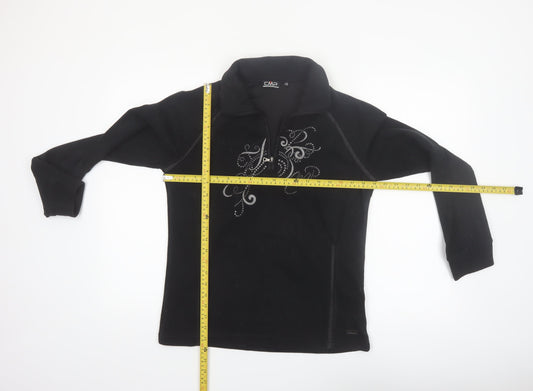 CMP Womens Black Fleece Pullover Sweatshirt M Rhinestone 1/4 Zip