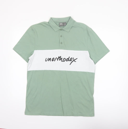 ASOS Men’s Green & White Colourblock Polo Shirt Size M 100% Cotton