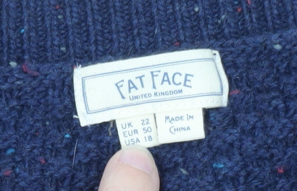 Fat Face Womens Blue Wool Cable Knit Cardigan UK 22