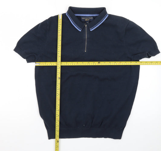 Paul Costelloe Men’s Blue Zip Collar Cotton Polo Shirt M