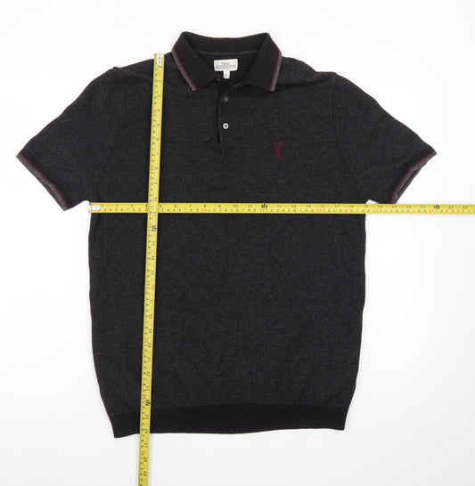 Next Men's Black Cotton Short Sleeve Polo Shirt Medium Classic Fit