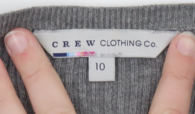 Brand and care label for Crew Clothing Women’s Grey Fair Isle Jumper Dress, size UK 10, Knit Long Sleeve