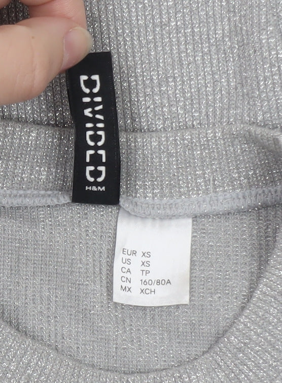 H&M Divided Women’s Silver Glitter Ruffle Jumper XS Long Sleeve