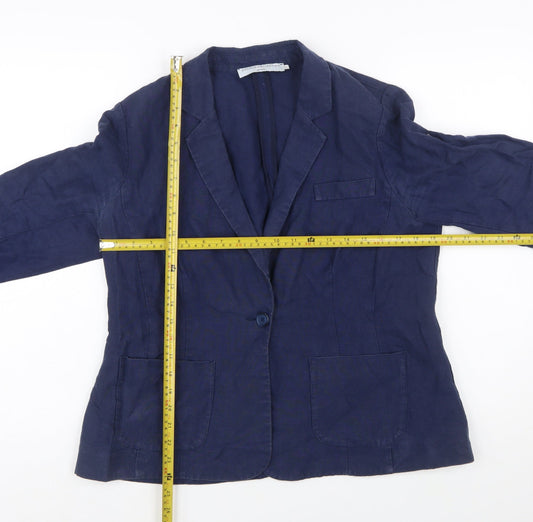 John Lewis Capsule Collection Navy Linen Single-Breasted Blazer Size 14