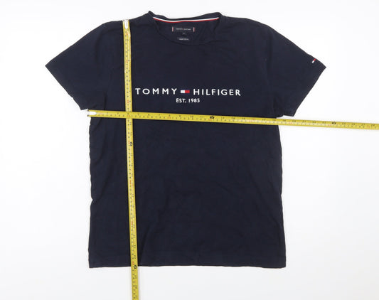 Tommy Hilfiger Men's Blue Logo Organic Cotton Crew Neck T-Shirt M