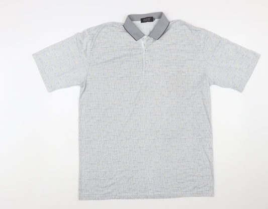 Charles Norton Men's Grey Geometric Polo Shirt XL Short Sleeve
