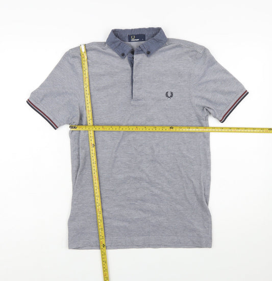 Fred Perry Mens Grey Cotton Button Down Collared Polo Shirt Size S