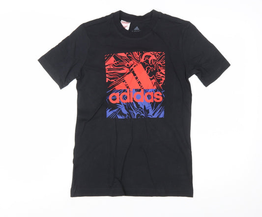 Adidas Boys Black Graphic Logo T-Shirt 11-12 Years Cotton Sports Tee