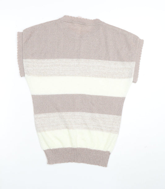 en Vogue Women's Beige Striped Knit Short Sleeve Blouse Size 6