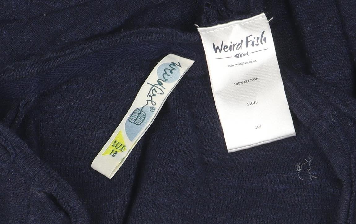 Weird Fish Women's Blue Cotton V-Neck Button Cardigan Size 18