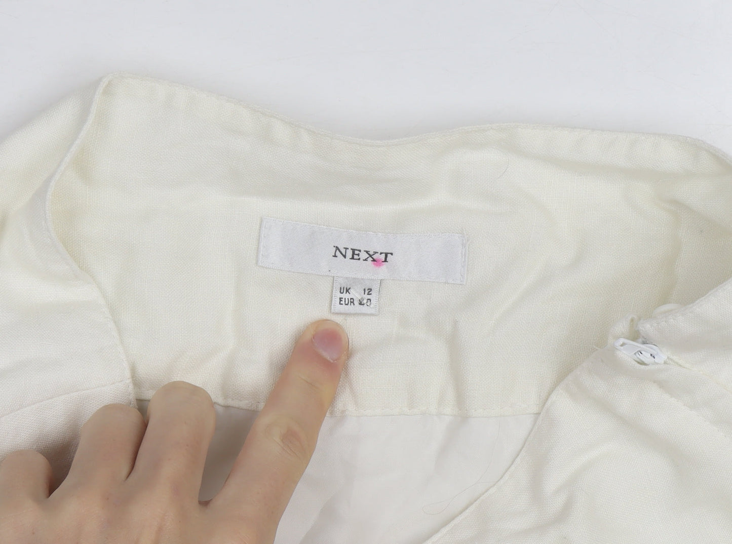 Next Women Ivory Linen Blend A-Line Embroidered Knee Length Skirt Size 12