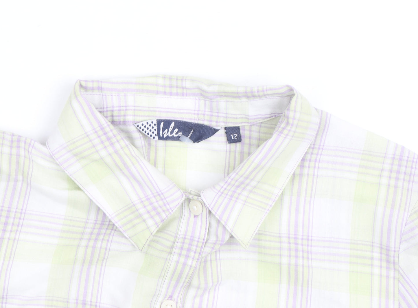 Isle Womens Multicoloured Check Cotton Short Sleeve Button-Up Shirt Size 12
