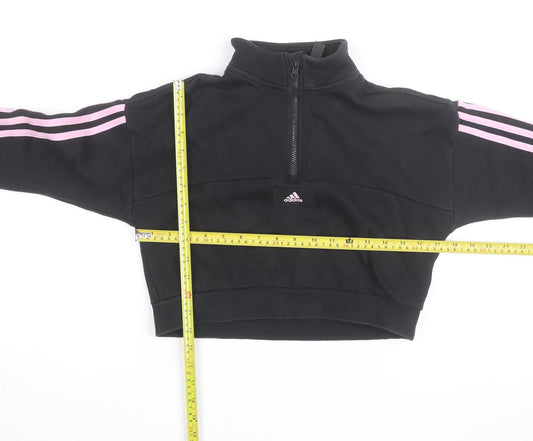 Adidas Girls Black Pink 1/2 Zip Hoodie Sweatshirt Size 13-14 Years