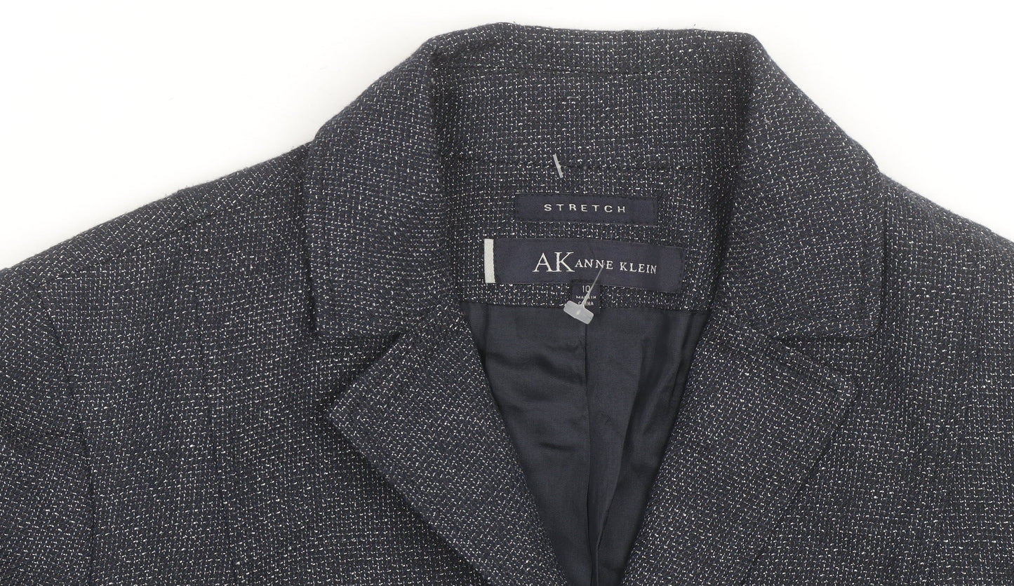 Anne Klein Women Grey Tweed Single-Breasted Blazer Size 10