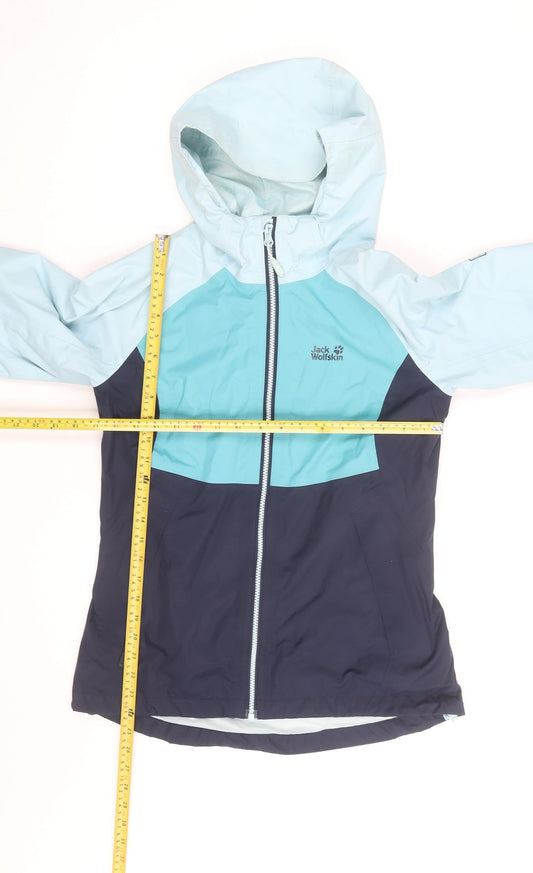 Jack Wolfskin Women's Blue Waterproof Hooded Rain Jacket Size S