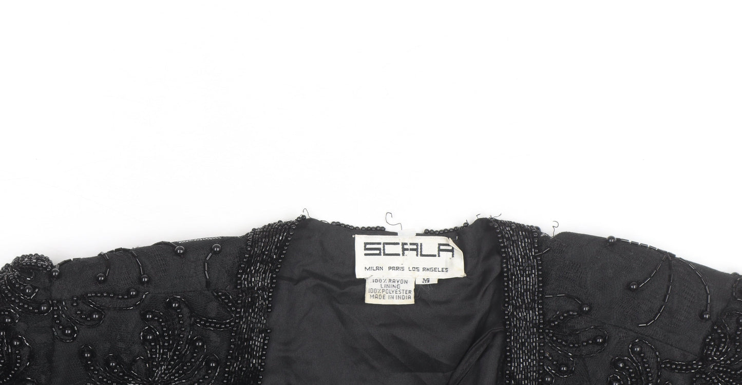 Scala Women’s Black Beaded Cropped Evening Blouse Size M