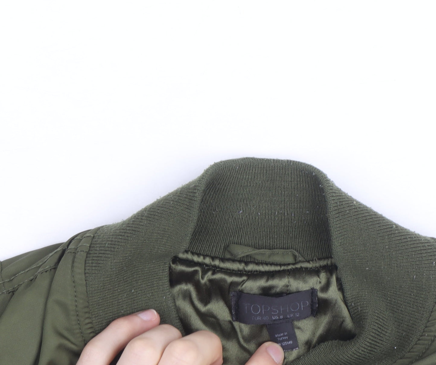 Topshop Women’s Green Bomber Jacket Size 12 Cropped Zip Pockets
