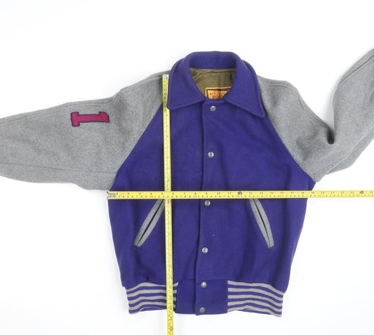 Athletes Wear Mens Purple Grey Varsity Jacket Wool Size M