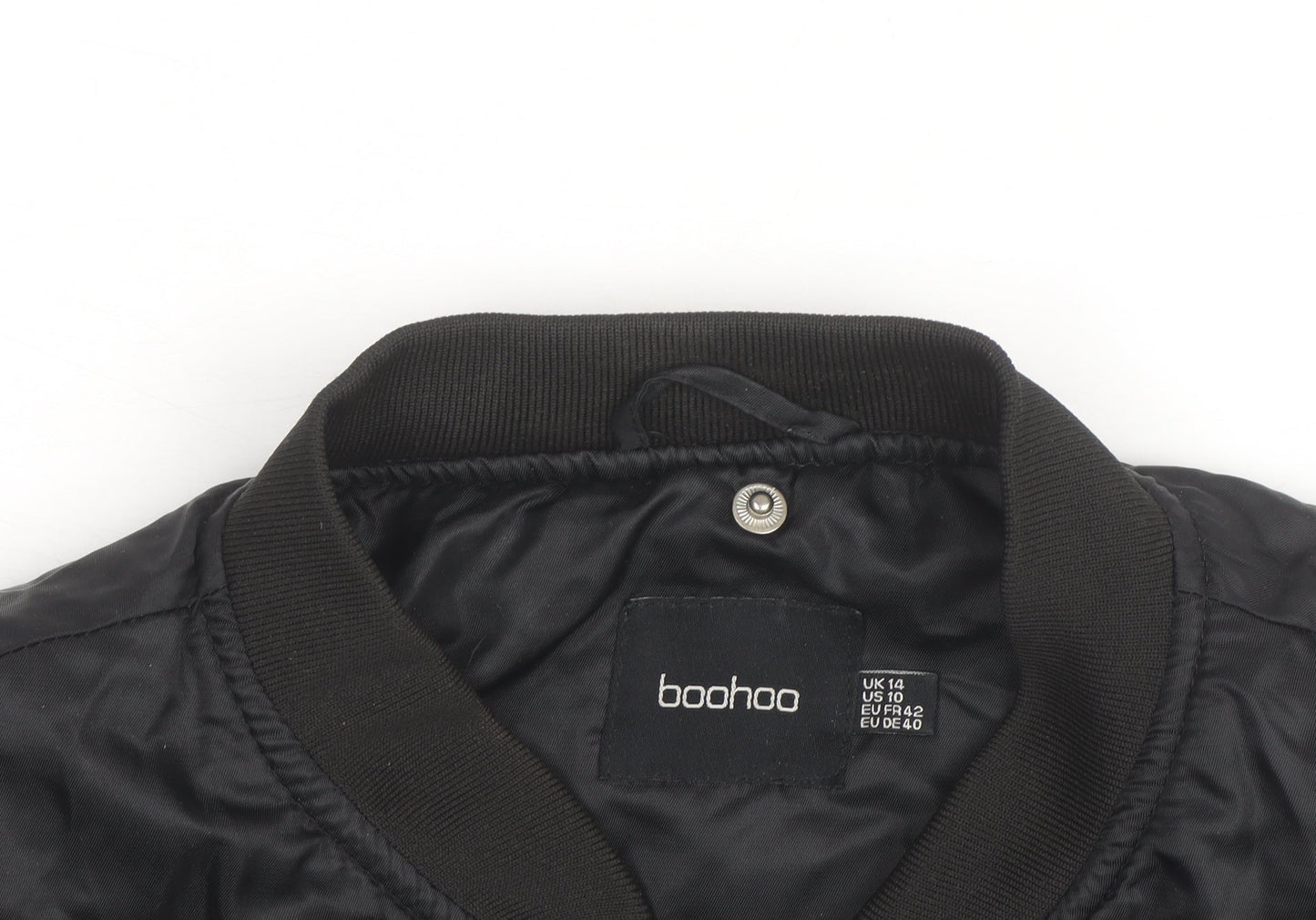 Boohoo Women's Black Cropped Bomber Jacket Size 14