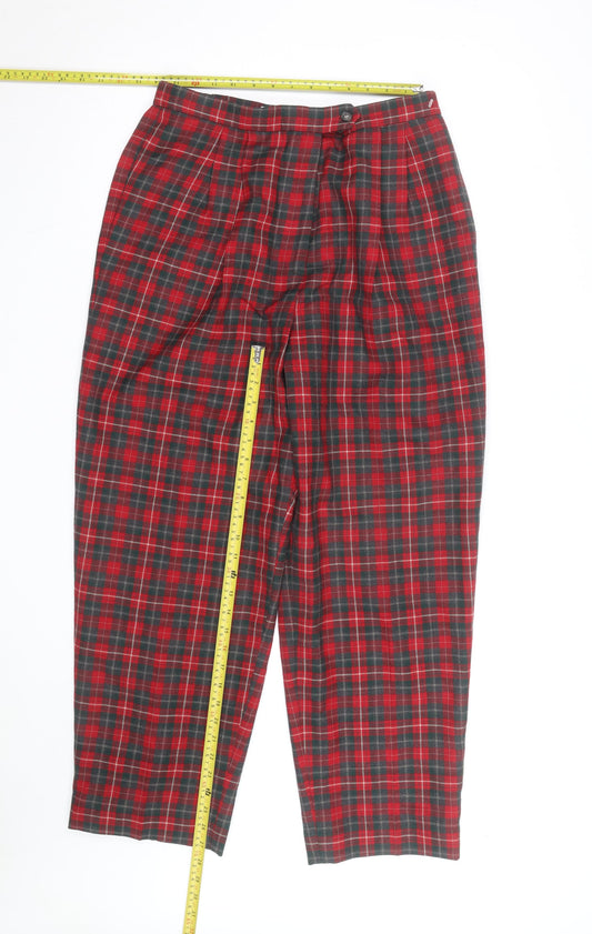 Talbots Women Red Plaid Wool Tapered Trousers Size 14 Petite