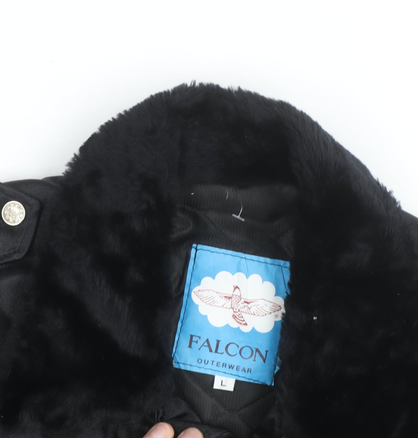 Falcon Men's Black L Faux Fur Collar Bomber Jacket Size L
