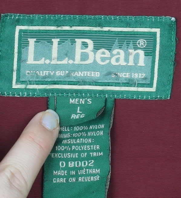 L.L. Bean Men's Red Nylon L Puffer Jacket Winter Waterproof