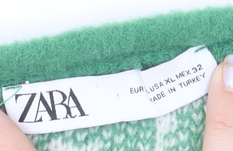 Zara Women Green Floral Knit Button Cardigan Size XL