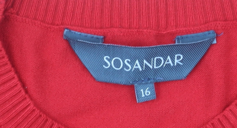 Sosandar Women Red Sequin Bow Christmas Jumper Size 16