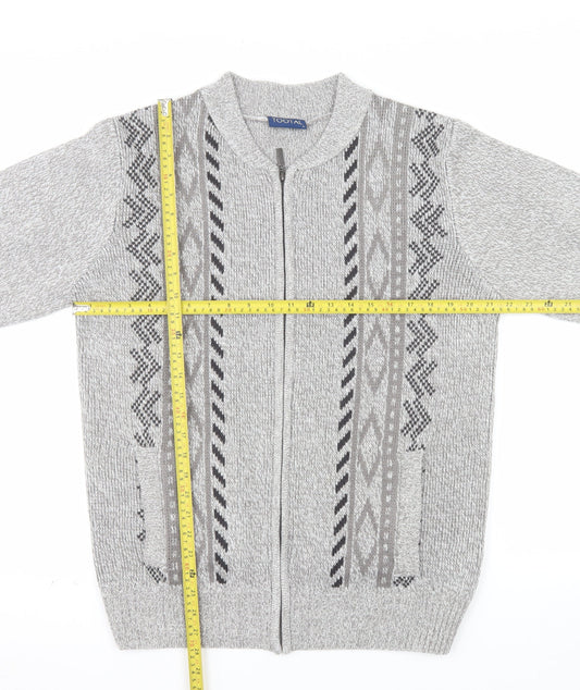 Tootal Men's Grey Geometric Full Zip Knit Jumper L