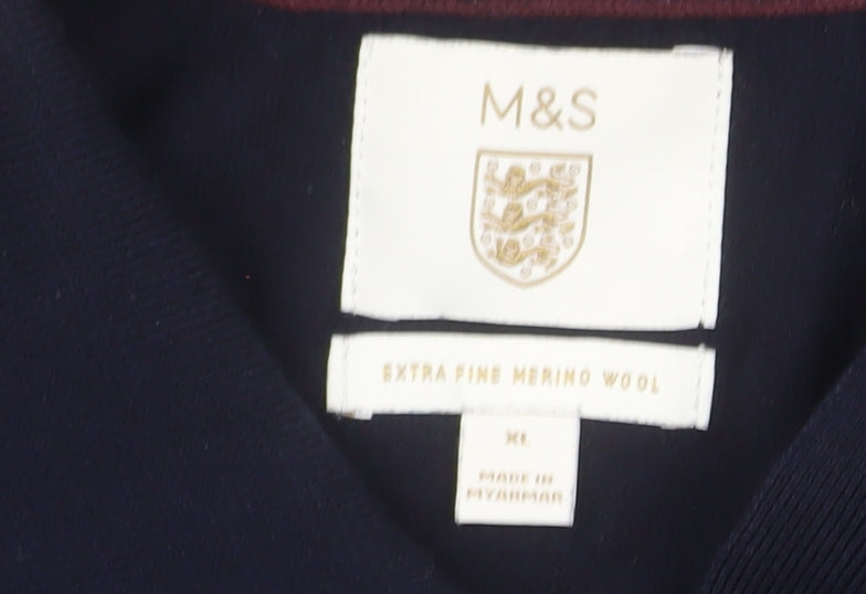 Marks and Spencer Men's Blue XL Merino Wool Half Zip Jumper