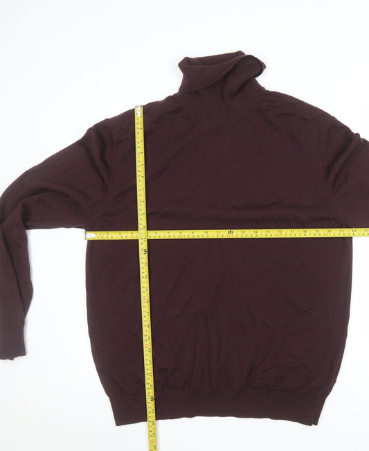 Marks and Spencer Men’s Brown XL Roll Neck Merino Wool Jumper
