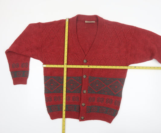 Luidiana Company Men's Red Wool Alpaca Cardigan M Fair Isle Knit