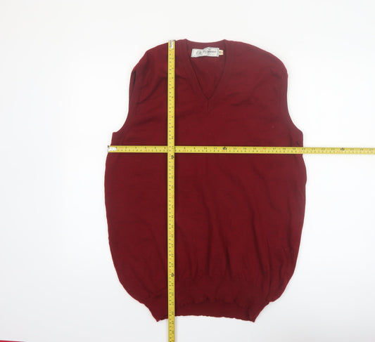 Companion Mens Red Wool V-Neck Sleeveless Vest Jumper L