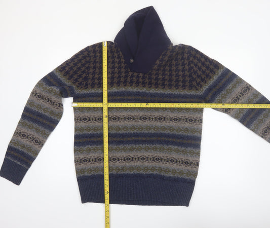 Tommy Hilfiger Men's Blue Fair Isle Wool Pullover Jumper M