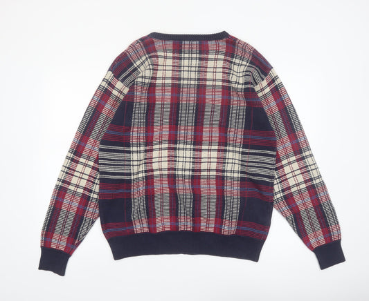 Pringle Men's Multicoloured Check Cotton Jumper L Crew Neck Vintage Knit