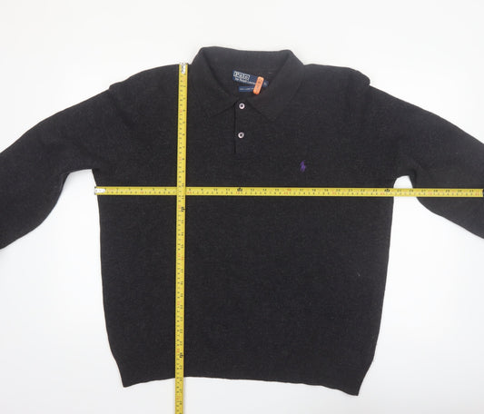 Ralph Lauren Men's Black Wool Collared Pullover Jumper XL