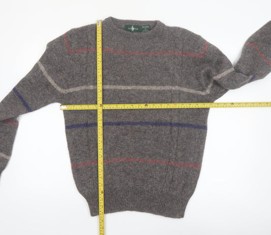 Hunt Club Men's Grey Wool Striped Crew Neck Jumper XL Vintage Pullover